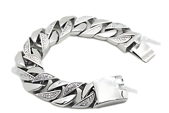 Wide Cuban Chain Stainless Steel Bracelet With White Zirconium Stones